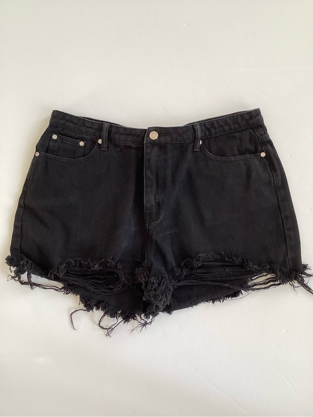 Missguided High-Rise Black Distressed Denim Shorts Size 12